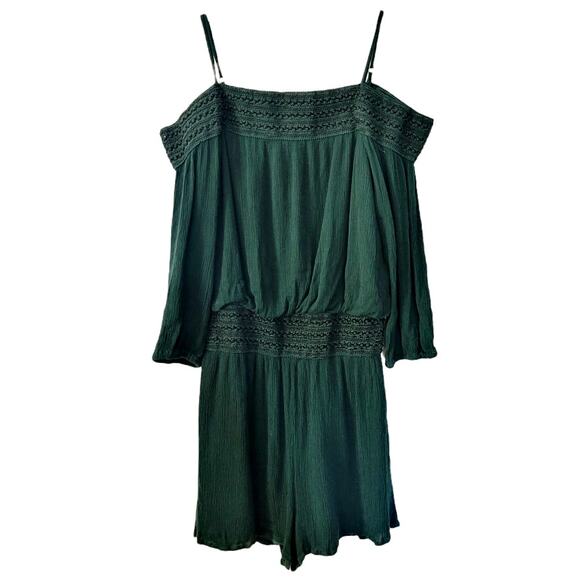 Purple Snow Romper Dark Green Textured and Lace Accents‎ Off-Shoulder Medium - Picture 1 of 7